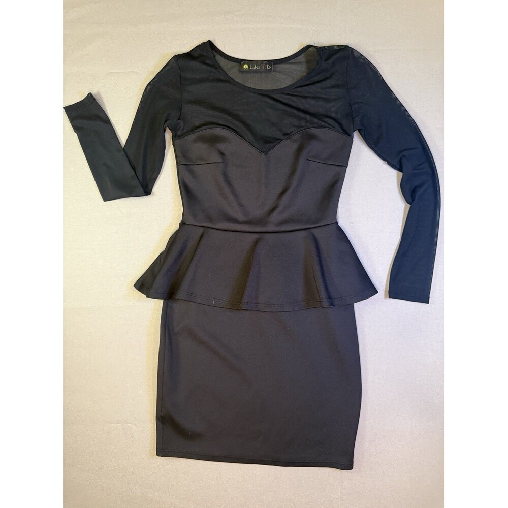 Luna Tiks Peplum Dress Sheer Yoke And Sleeve Size XS LBD Date Nite Party